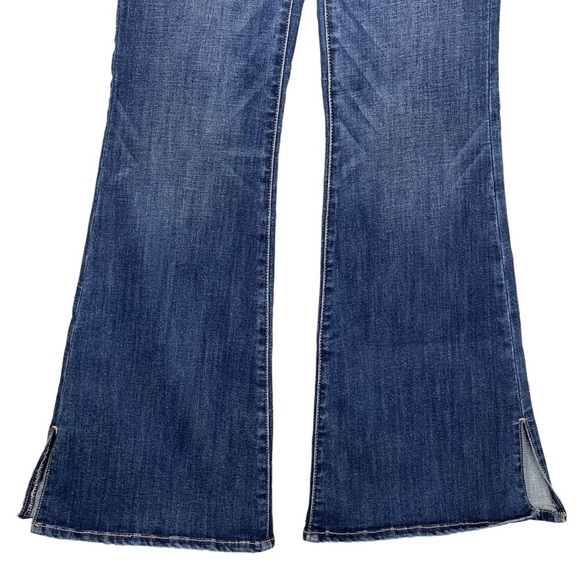 American Eagle Super Hi Rise Flare Jeans 0 SHORT Split Hem Stretch Denim Boho - Picture 4 of 9